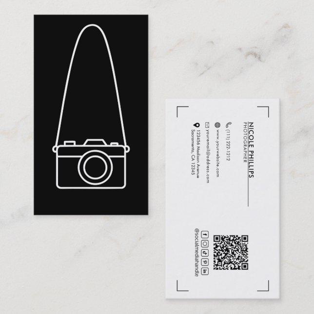 Simple Camera Minimal Whimsical Photography Business Card (Front/Back)