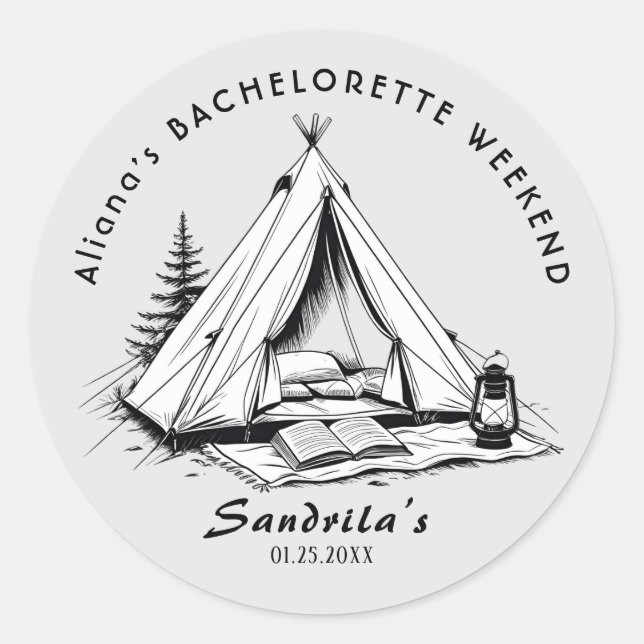 Simple Camping Weekend Bachelorette Party  Classic Round Sticker (Front)