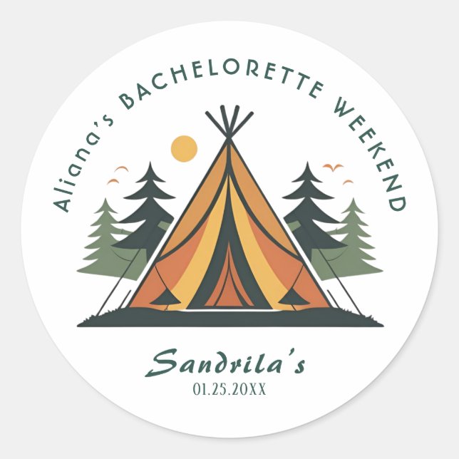 Simple Camping Weekend Bachelorette Party  Classic Round Sticker (Front)