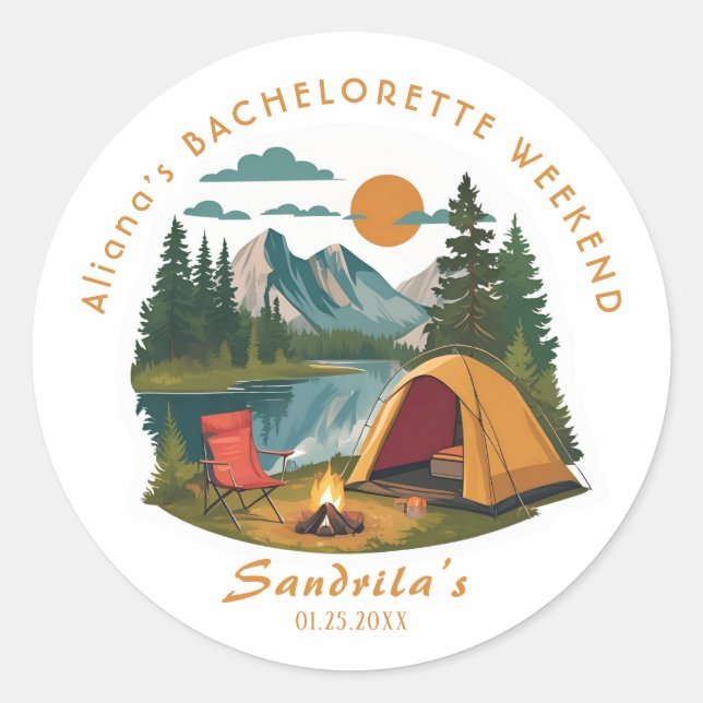 Simple Camping Weekend Bachelorette Party  Classic Round Sticker (Front)