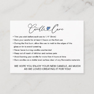 Simple Candle Care Instructions / Add Your Logo  B Business Card