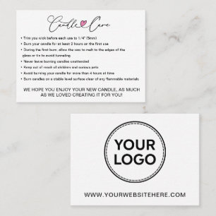 Simple Candle Care Instructions / Add Your Logo Business Card