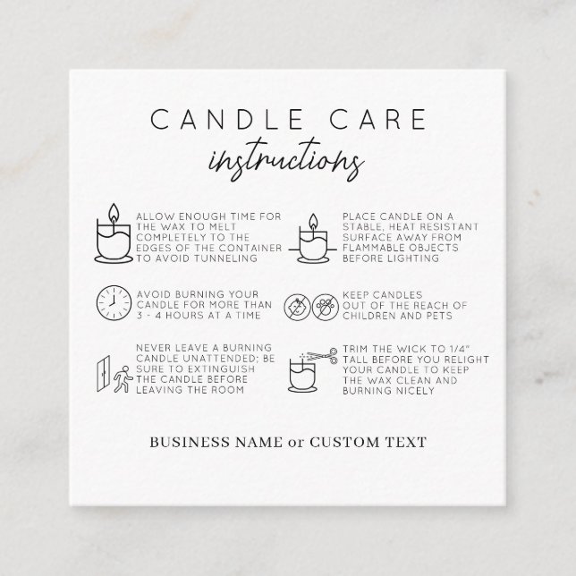 Simple Candle Care Safety Instructions Business Enclosure Card (Front)