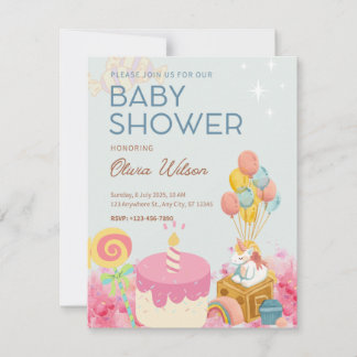 Simple Candy Pink Fun Baby Girl Shower Invitation