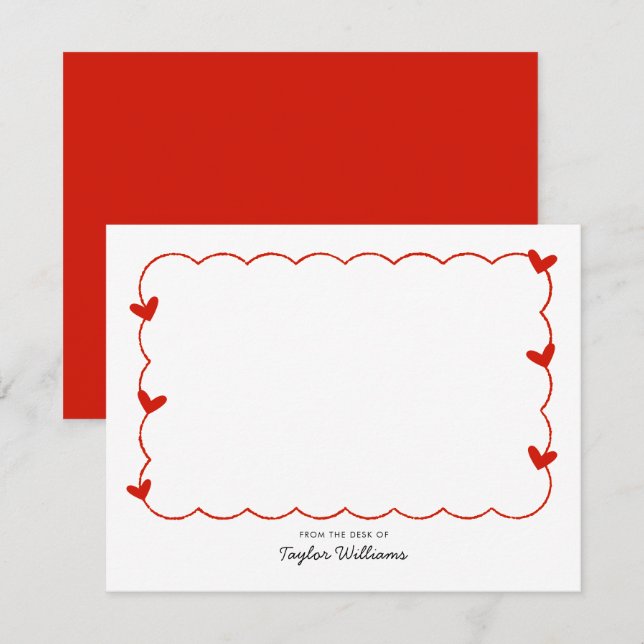 Simple Candy Red Wavy Border Heart Stationery Card (Front/Back)