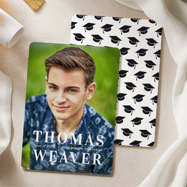 Simple Cap Pattern with Name and Photo Graduation Announcement (Creator Uploaded)