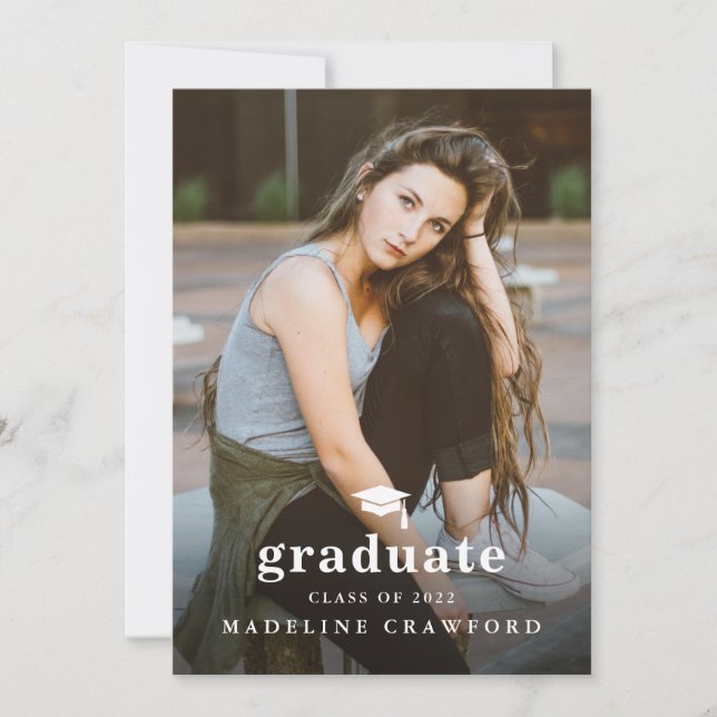 Simple Cap with Type 2 Photo Graduation Invitation (Front)