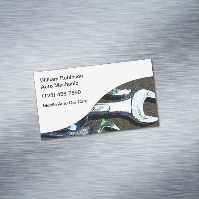 Simple Car Care Mechanic Magnetic Business Card (In Situ)