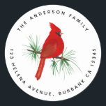 Simple Cardinal Return Address  Classic Round Sticker<br><div class="desc">From our Cardinal Christmas collection. **PLEASE READ BEFORE ORDERING** If you make changes to the shape or size or choose another product and the design is cropped in any way or doesn't look right on the page you will need to use the Live Design Service to have someone adjust the...</div>