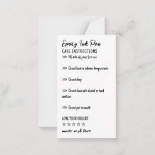 Simple Care Instructions for Epoxy Pen Card