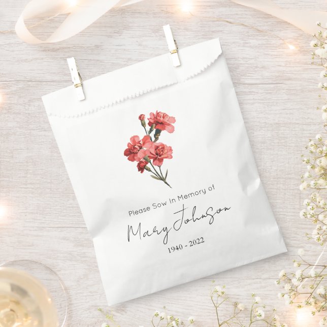 Simple Carnation Seed packet Funeral  Favour Bag (Clipped)