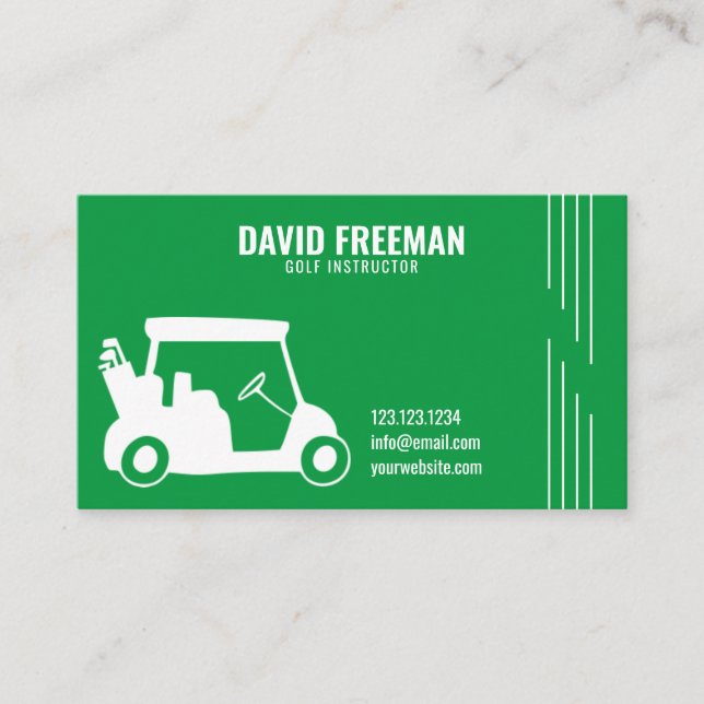 Simple Cart Silhouette Green Golf Instructor Business Card (Front)