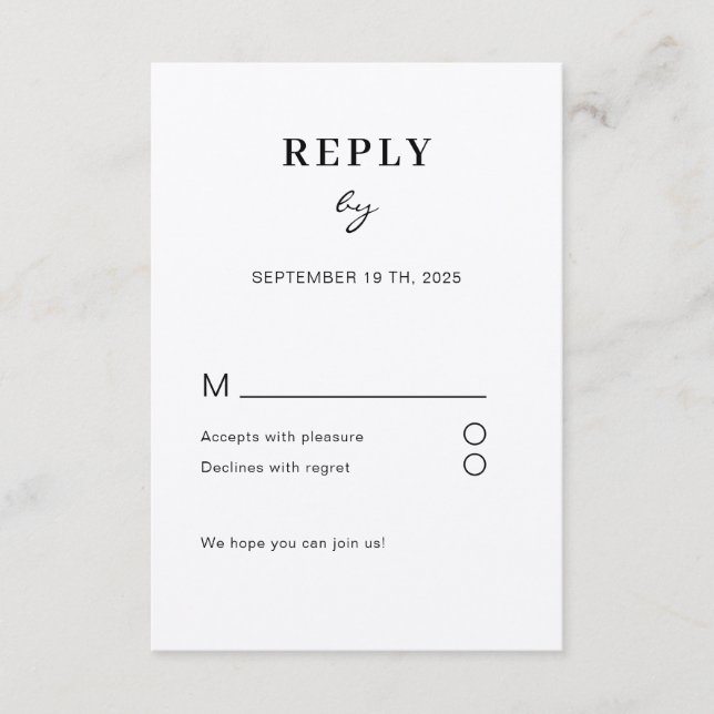 Simple carte de réponse accompagnante moderne (Devant)
