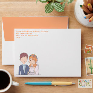 Simple, Cartoon-Iike Spouses Illustration Wedding Envelope