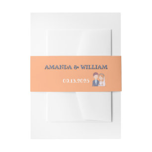 Simple, Cartoon-Iike Spouses Illustration Wedding Invitation Belly Band
