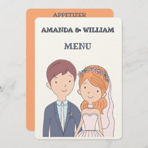 Simple, Cartoon-Iike Spouses Illustration Wedding  Menu