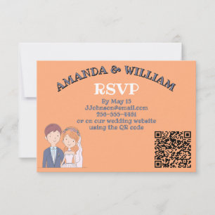 Simple, Cartoon-Iike Spouses Illustration Wedding  RSVP Card