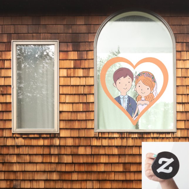 Simple, Cartoon-Iike Spouses Illustration Wedding  Window Cling (Home Window)