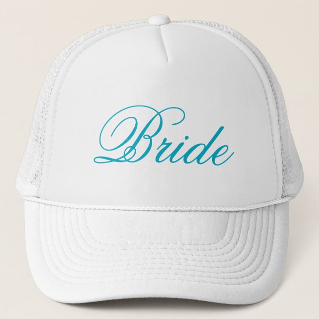 Simple casquette de mariée blanc turquoise (Devant)