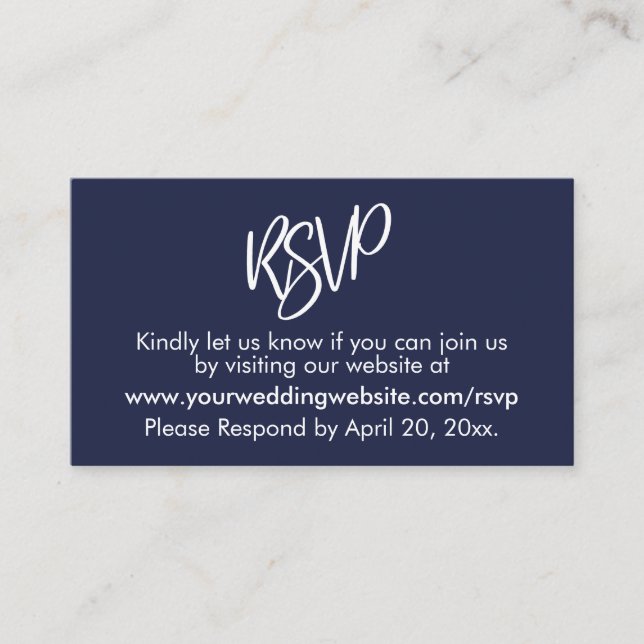 Simple Casual Bold Navy Blue RSVP Enclosure Card (Front)