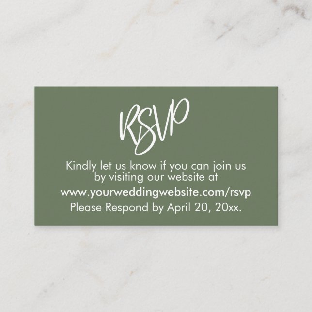 Simple Casual Bold Olive Green RSVP Enclosure Card (Front)