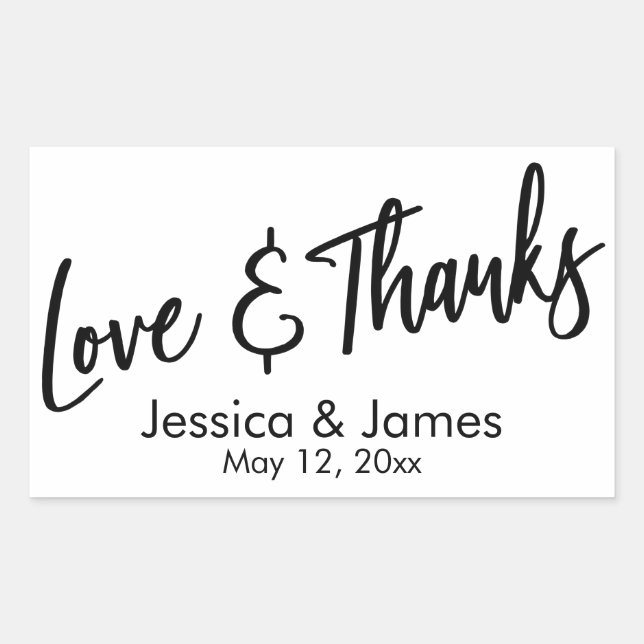 Simple Casual Love & Thanks Black & White Sticker (Front)