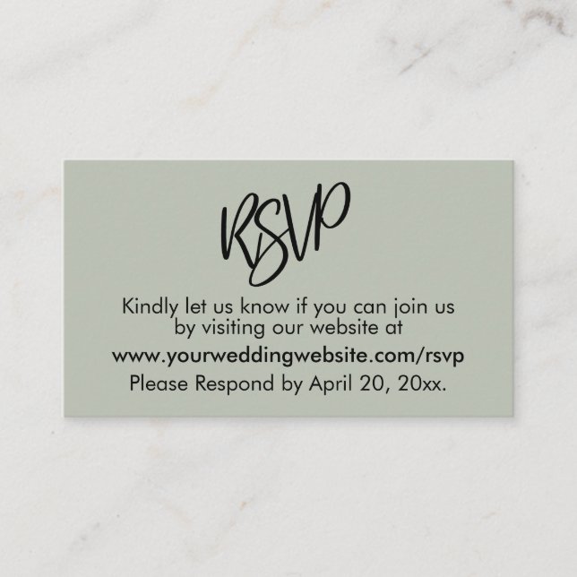 Simple, Casual Sage Green RSVP Enclosure Card (Front)