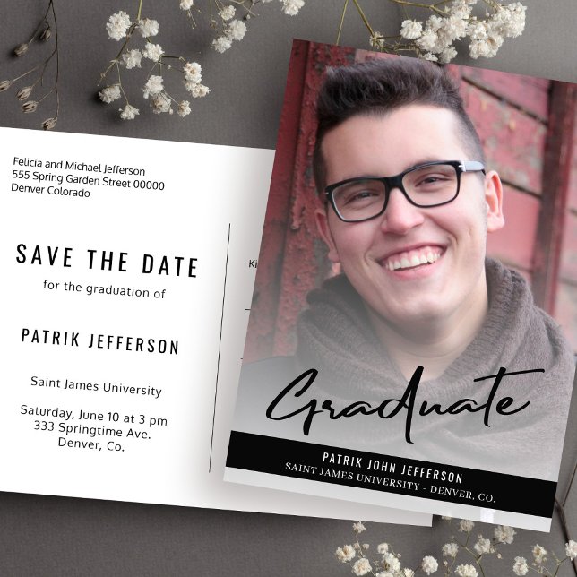 Simple casual save the date graduation photo announcement postcard (Creator Uploaded)
