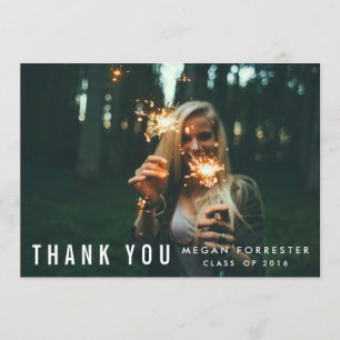 Simple Casual Thank You Grad Photo Gold Chevron Card