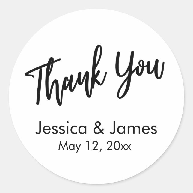 Simple Casual Typography Thank You Black & White Classic Round Sticker (Front)