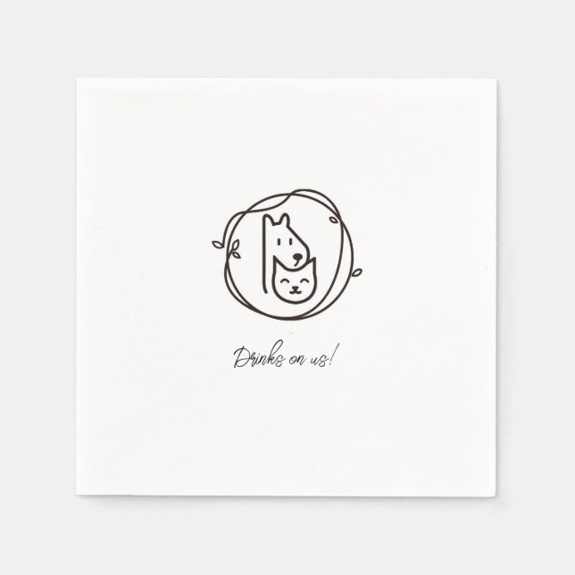 Simple Cat and Dog Line Art cocktail Napkin (Front)