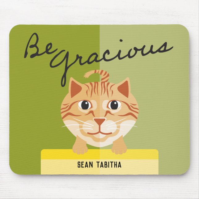 Simple Cat Illustration Be Gracious Green Mouse Pad (Front)