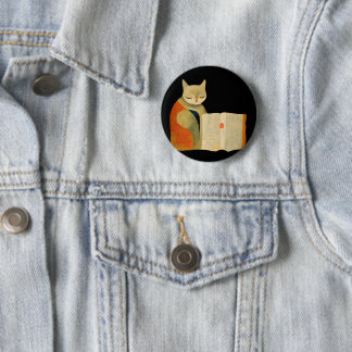 Simple Cat Reading a Book 2 Inch Round Button