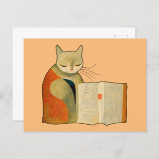 Simple Cat Reading a Book Postcard