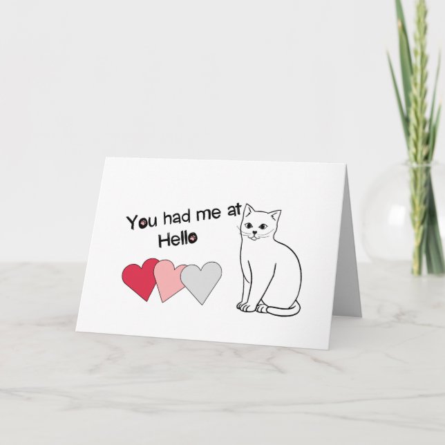 Simple Cat You Had Me At Hello Valentine Card (Front)