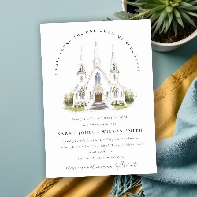 Simple Catholic Watercolor Church Couples Shower Invitation (Creator Uploaded)