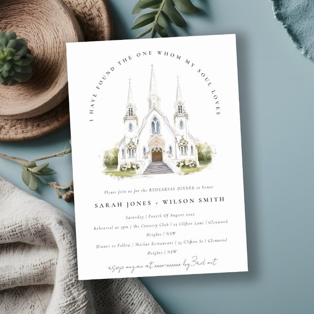 Simple Catholic Watercolor Church Rehearsal Dinner Invitation (Creator Uploaded)