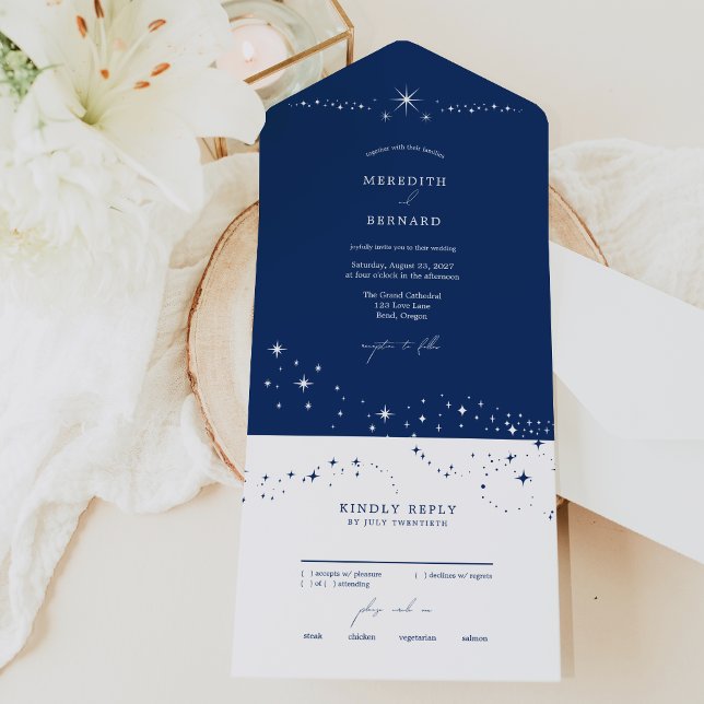 Simple Celestial Elegant Wedding Blue All In One Invitation (Creator Uploaded)