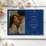Simple Celestial Elegant Wedding Photo Horizontal Invitation<br><div class="desc">Invite your guests to a night of romance and starlight with this Simple Celestial Elegant Wedding Photo Horizontal Invitation from the Celestial Elegant Wedding Collection. Featuring a deep navy blue background adorned with twinkling stars and refined typography, this modern celestial design is perfect for couples who love a minimalist yet...</div>
