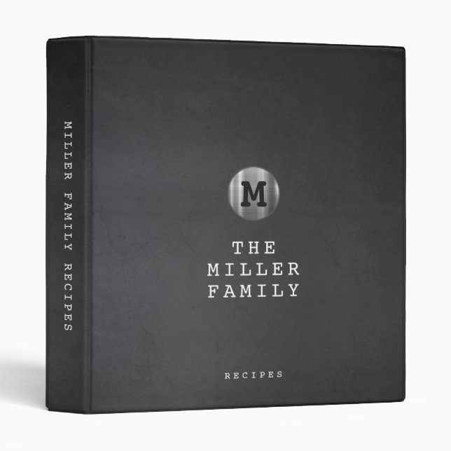 Simple Chalkboard Monogram Family Recipe Binder (Front/Spine)