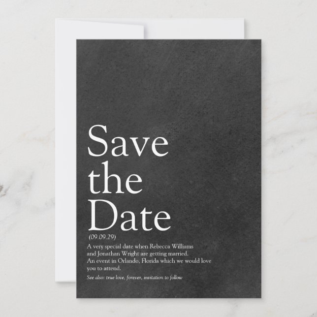 Simple Chalkboard Save the Date Definition Invitation (Front)