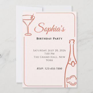 Simple Champagne Adult Birthday Party Invita Invitation