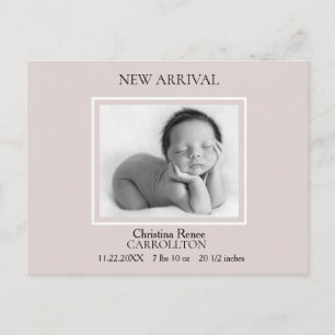 Simple Champagne Pink Birth Announcement