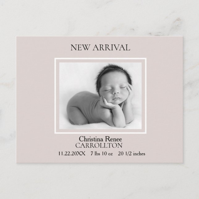 Simple Champagne Pink Birth Announcement (Front)