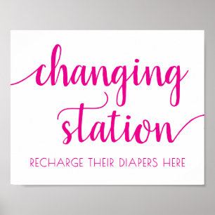 Simple Changing Station Hot Pink Party Event Poster