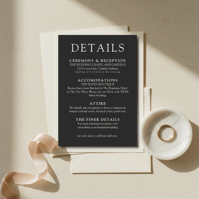 Simple Charcoal Classic Wedding Details Enclosure Card (Simple Charcoal Classic Wedding Details Enclosure Card
)