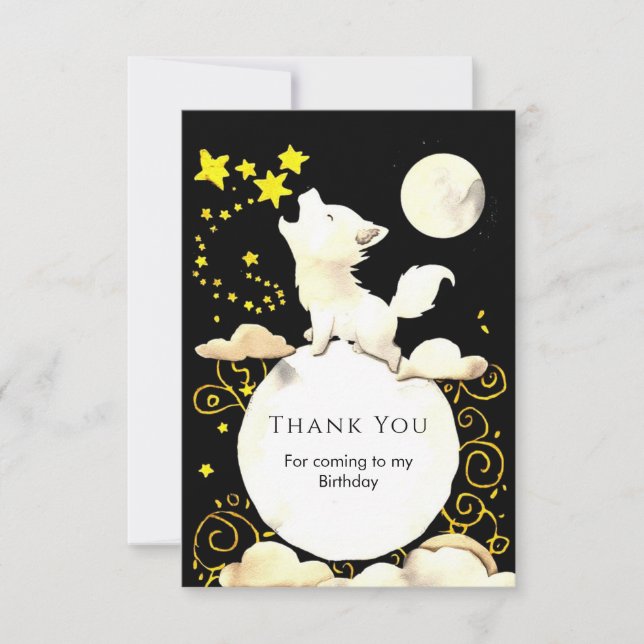 Simple Charm Wolf Birthday Thank You Card (Front)