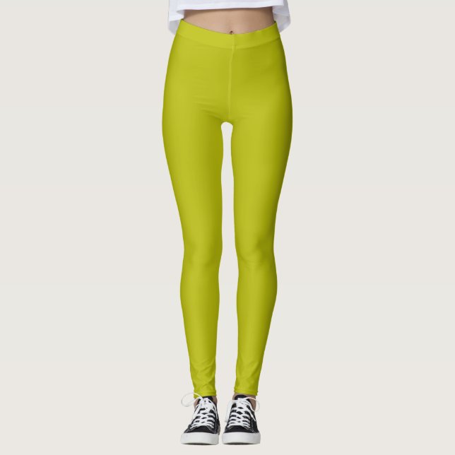 Simple Chartreuse Green Solid Plain Colour Leggings (Front)