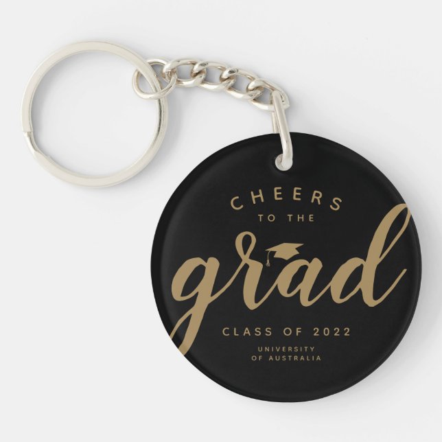 Simple Cheers to the Grad Black Gold Acrylic Keychain (Front)