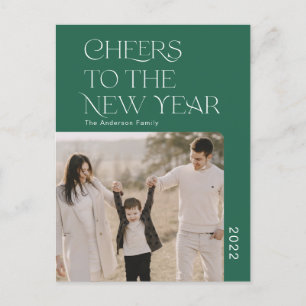 Simple Cheers to the new year 2022 family photo Holiday Postcard
